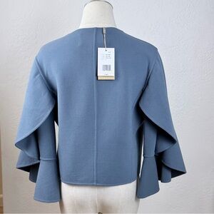 NWT Michael Kors Collection Blue Wool Ruffle Bell Sleeve Jacket 8